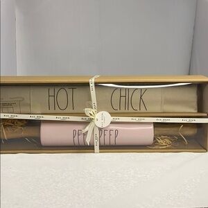 Rae Dunn PEEP PEEP pink rolling pin & cotton apron